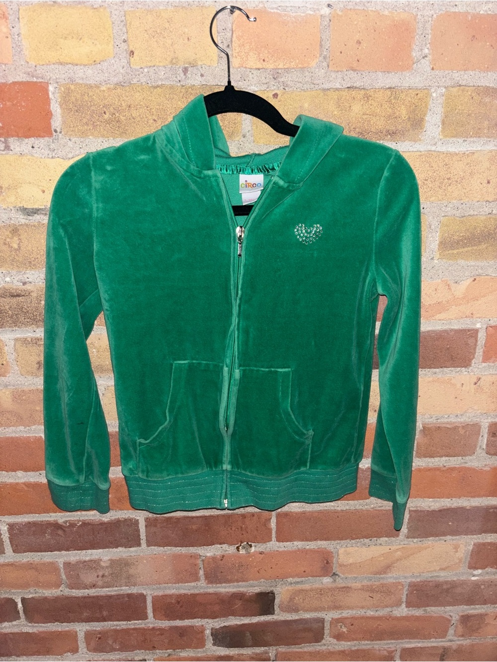 Circo Emerald Green Velour Zip Hoodie with Rhinestone Heart